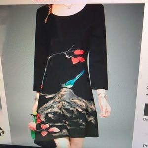 Graphic casual floral print 3/4 sleeve dress